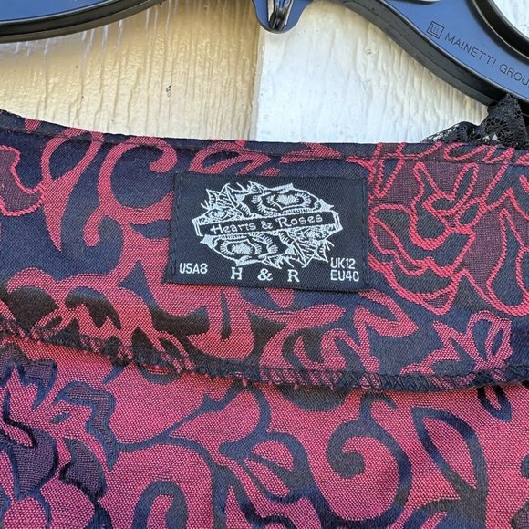 H&R Hearts and Roses Red Floral Gothic Steampunk Corset Jacket Women’s Size 8 - Picture 4 of 8